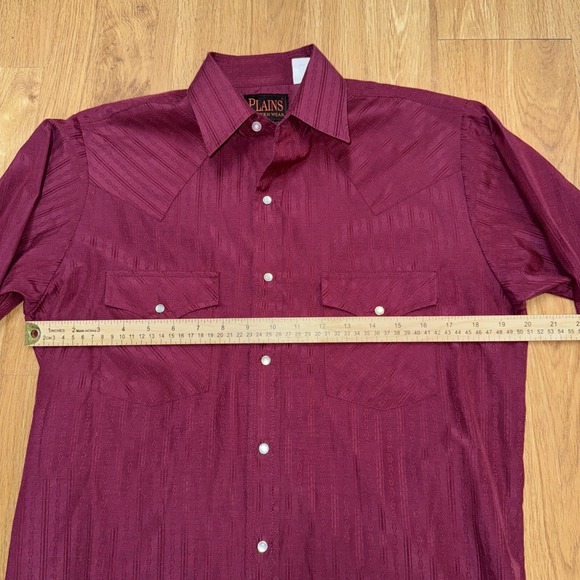 Plains Western Wear Shirt Men's SM Maroon Cowboy Long Sleeve Pearl Snap Rodeo - Picture 6 of 11